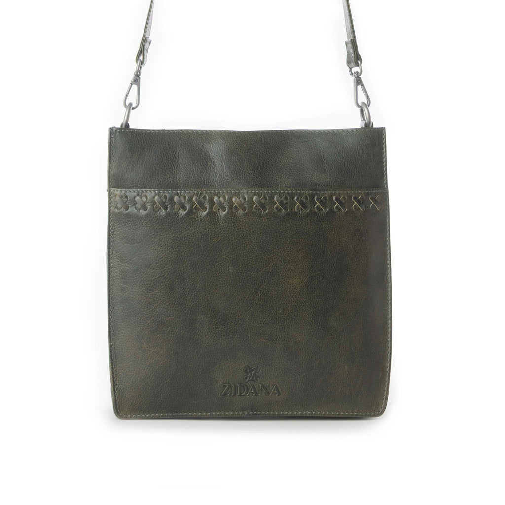 Myra Zidana Mirelle Woven Veg Tanned Leather Sling Bag in Oliva Nero