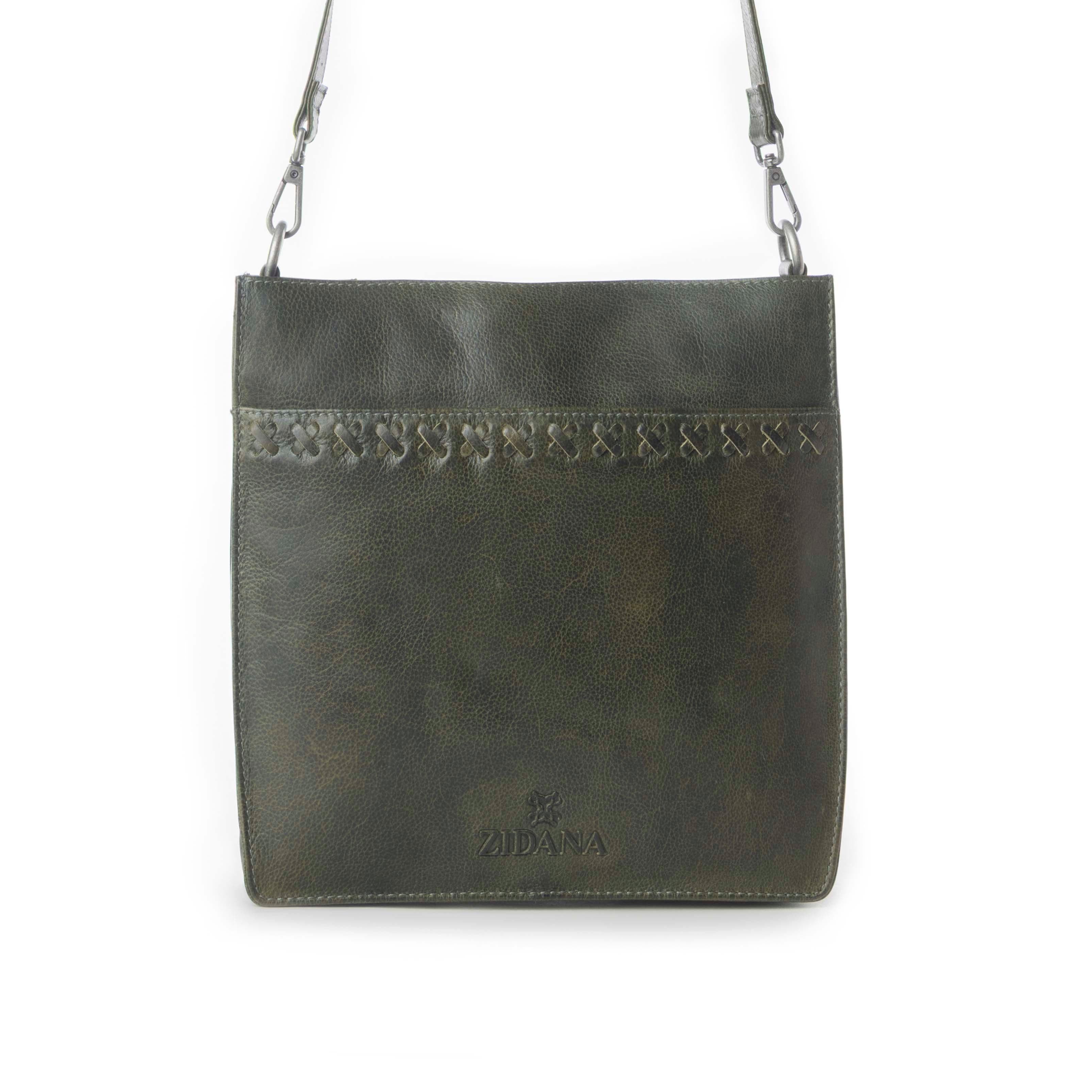 Myra Zidana Mirelle Woven Veg Tanned Leather Sling Bag in Oliva Nero