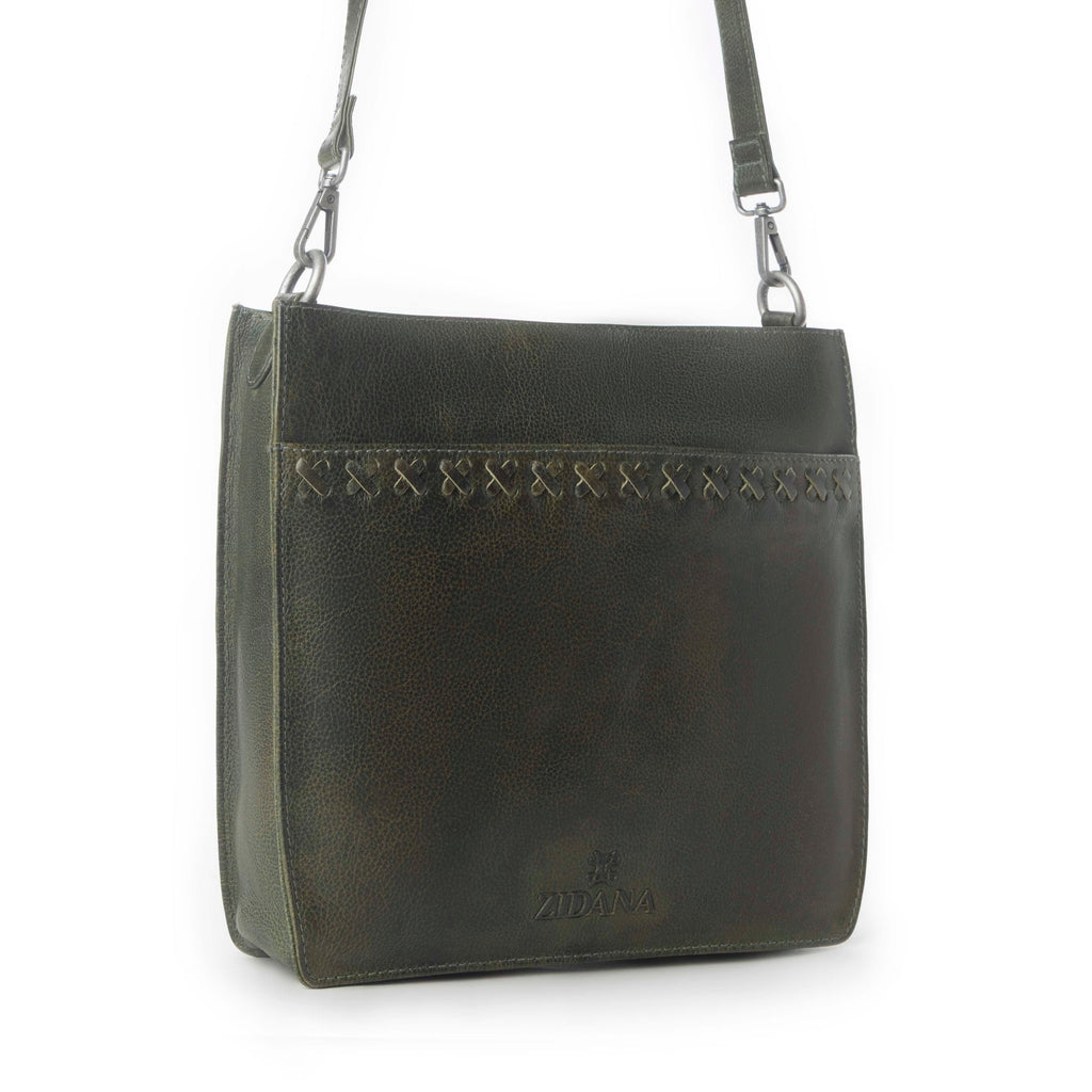 Myra Zidana Mirelle Woven Veg Tanned Leather Sling Bag in Oliva Nero