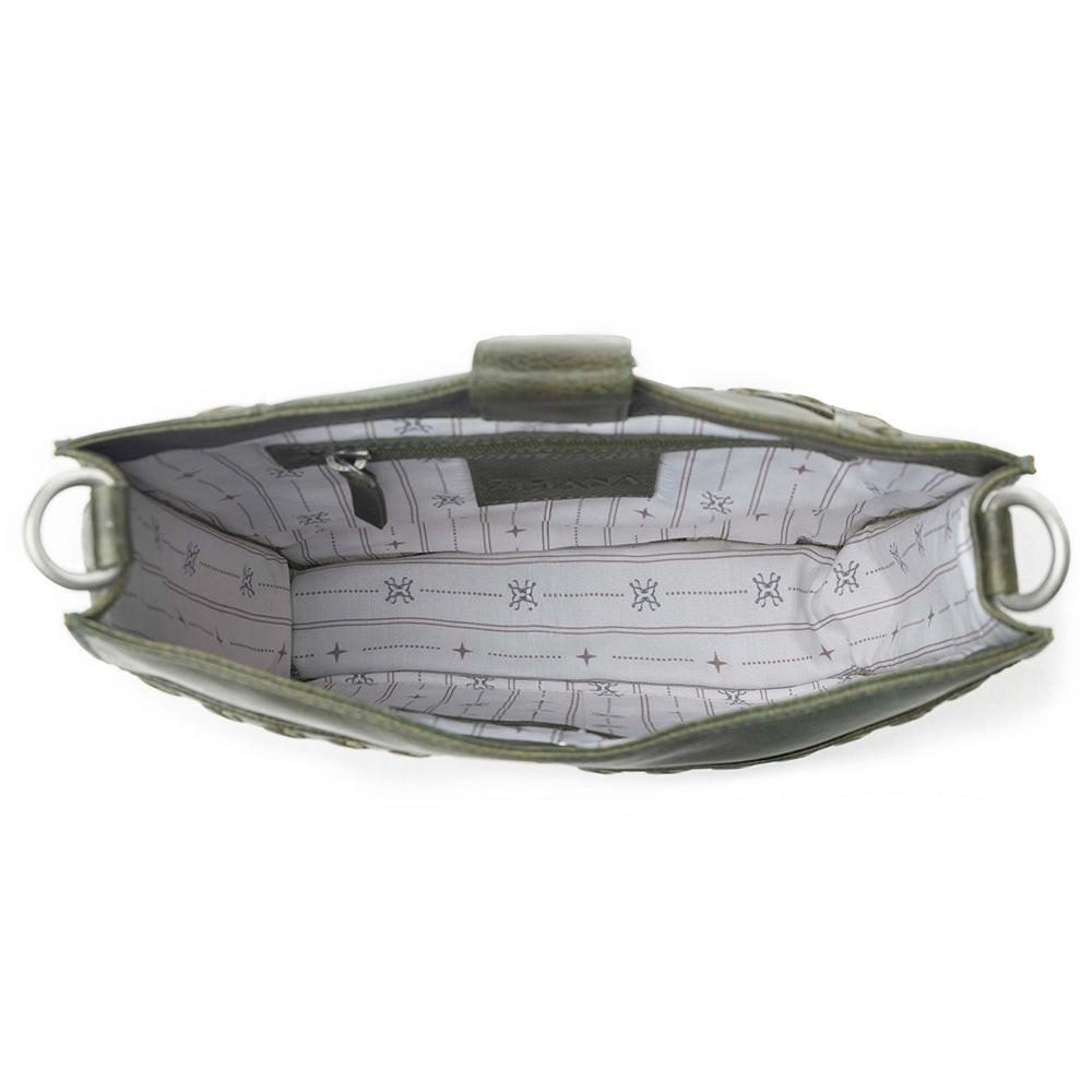 Myra Zidana Mirelle Woven Veg Tanned Leather Sling Bag in Oliva Nero