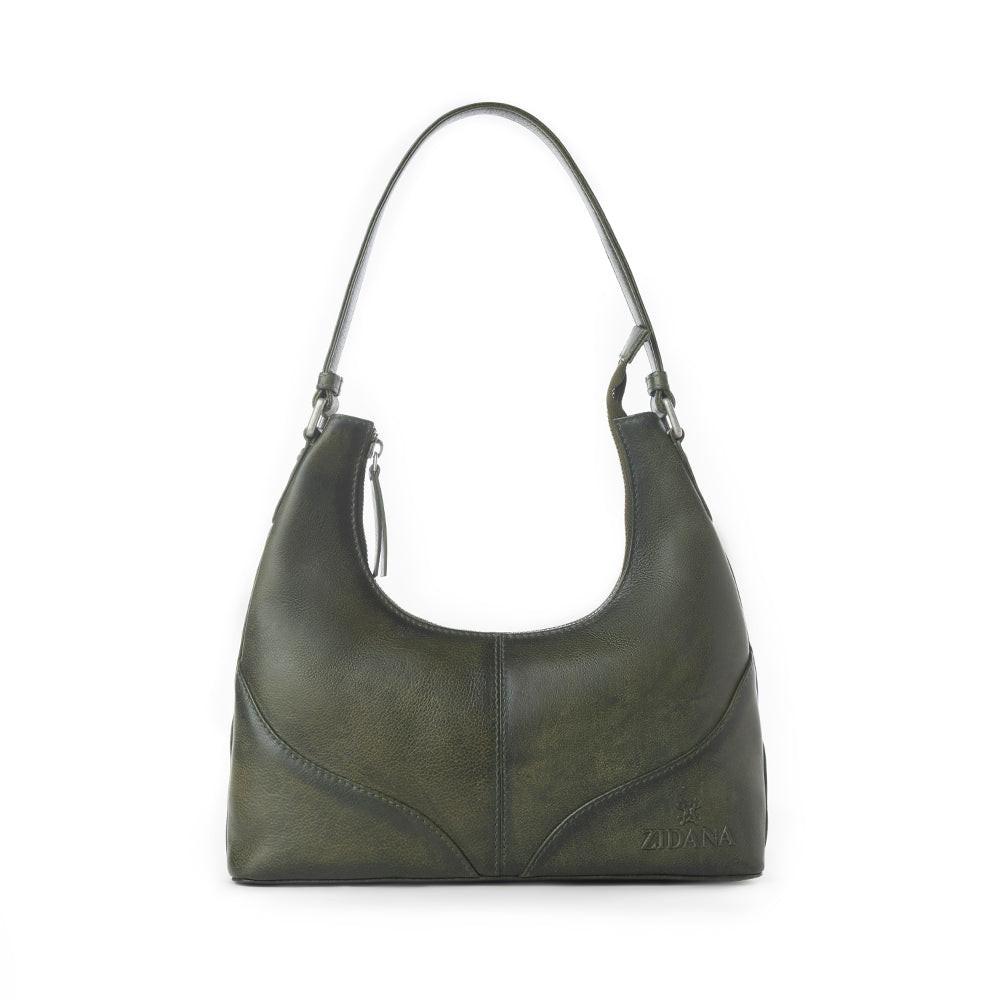Myra Zidana Winchester Loop Veg Tanned Leather Shoulder Bag in Midnight Olive