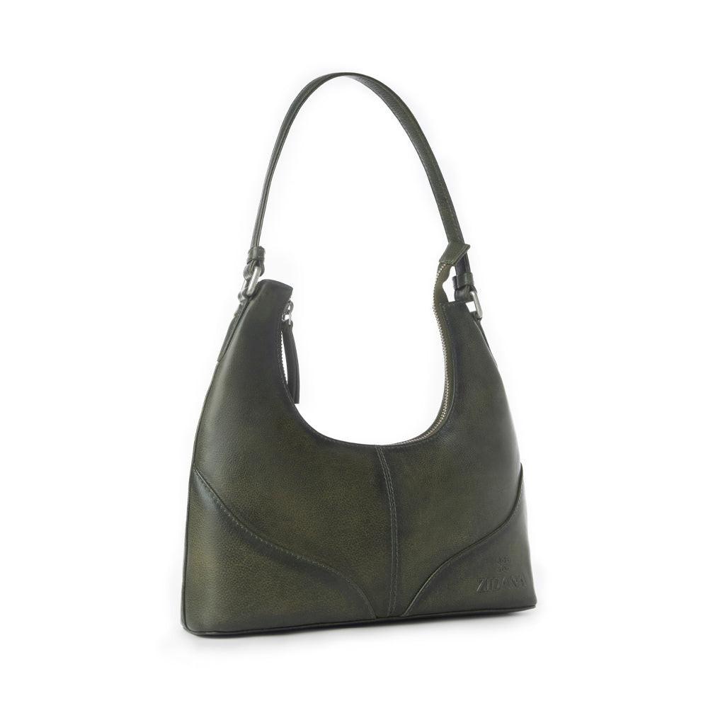Myra Zidana Winchester Loop Veg Tanned Leather Shoulder Bag in Midnight Olive
