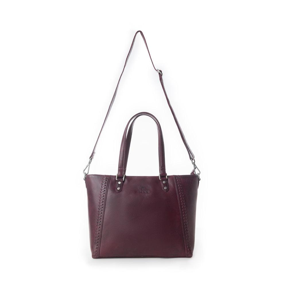 Myra Zidana Arista Bloom Veg Tanned Leather Handbag in Noire Berry