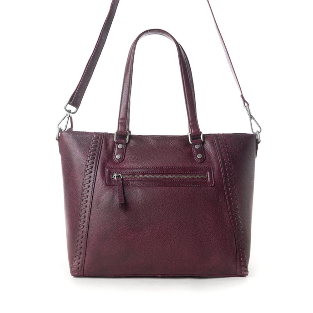 Myra Zidana Arista Bloom Veg Tanned Leather Handbag in Noire Berry