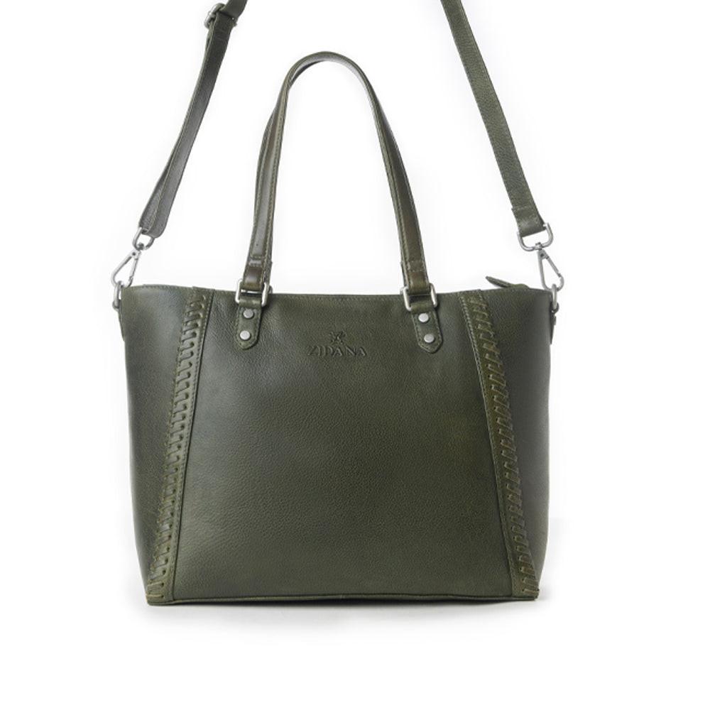 Myra Zidana Arista Bloom Veg Tanned Leather Handbag in Smoky Green