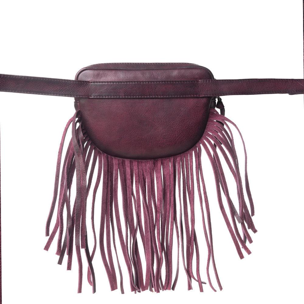 Myra Zidana Stormy Trails Fringed Veg Tanned Leather Bag in Raven Dusk