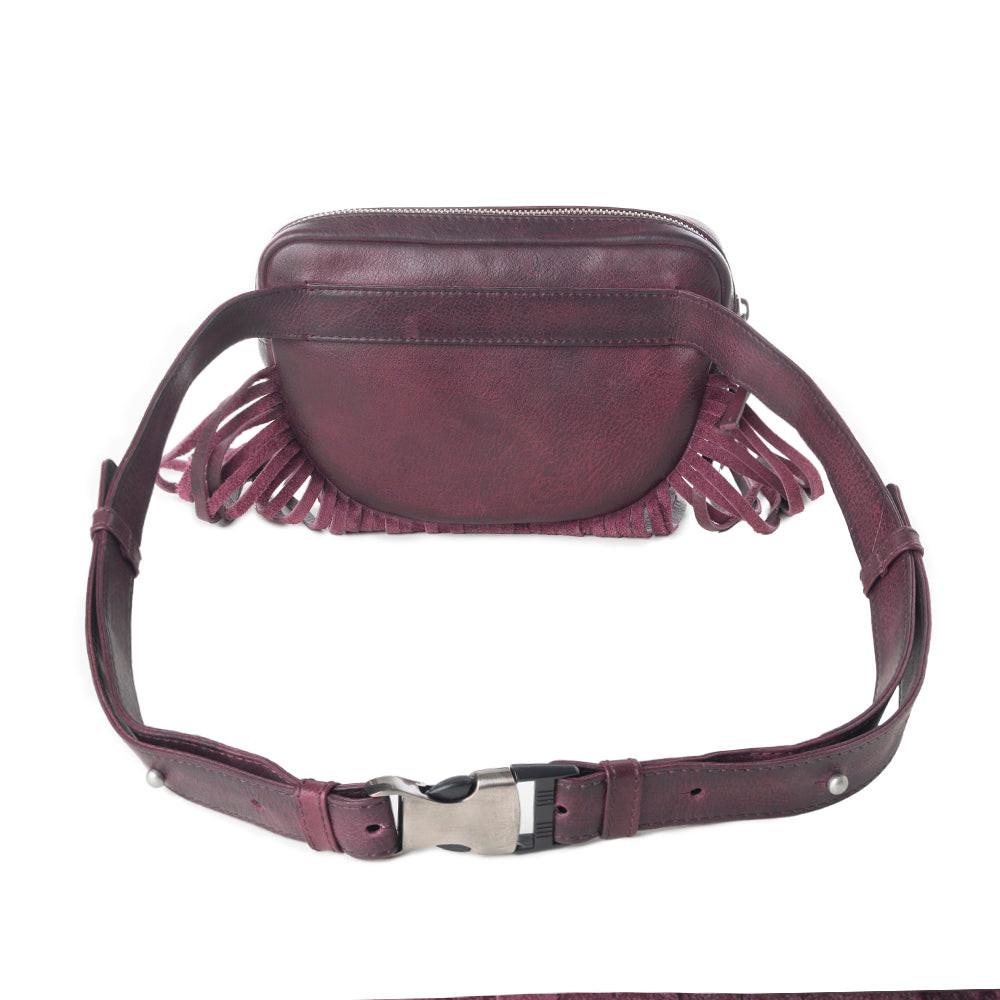 Myra Zidana Stormy Trails Fringed Veg Tanned Leather Bag in Raven Dusk