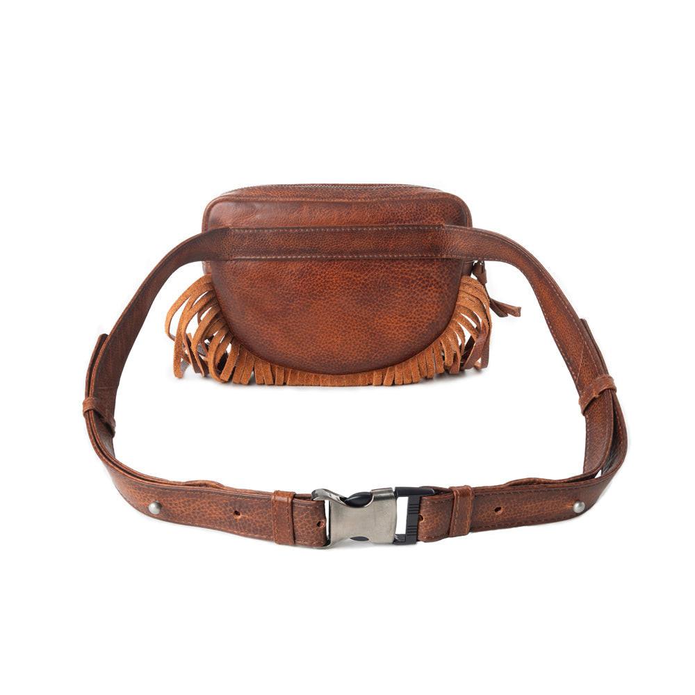 Myra Zidana Stormy Trails Fringed Veg Tanned Leather Bag in Vintage Ember