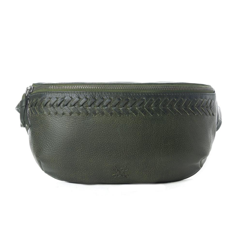 Myra Zidana Amarillo Handstitched Veg Tanned Leather Fanny Pack in Saddle Moss