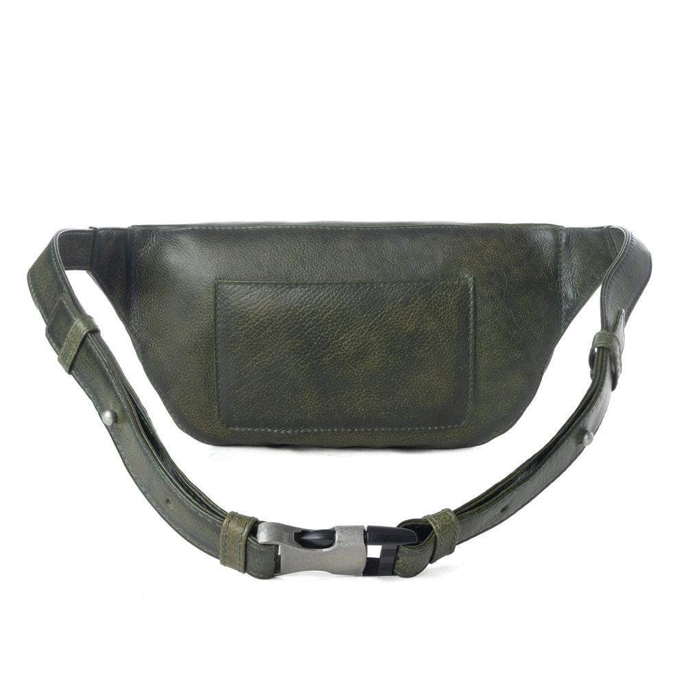 Myra Zidana Amarillo Handstitched Veg Tanned Leather Fanny Pack in Saddle Moss
