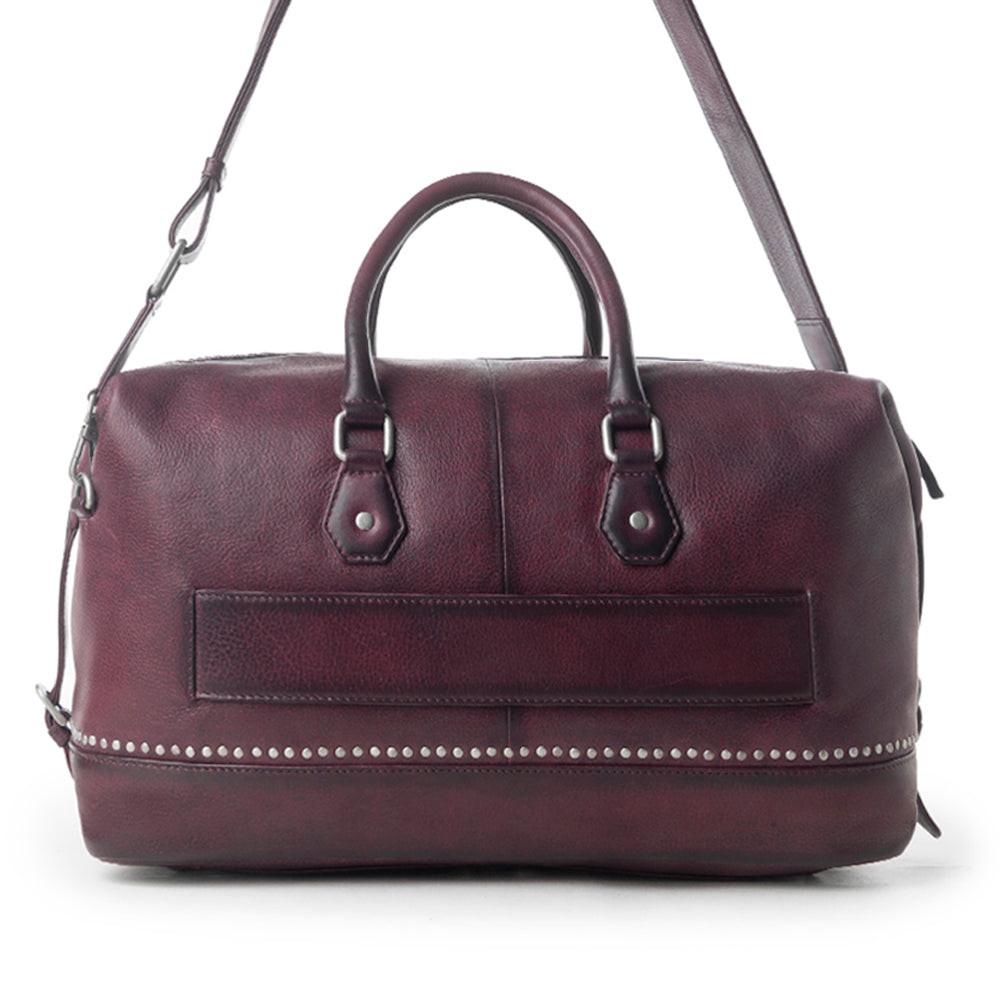 Myra Zidana Sundown Plains Veg Tanned Leather Traveller Bag in Dusty Berry