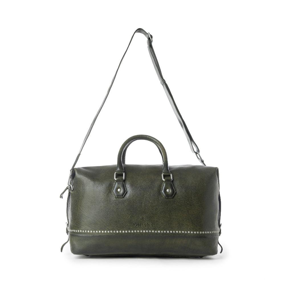 Myra Zidana Sundown Plains Veg Tanned Leather Traveller Bag in Sage Green