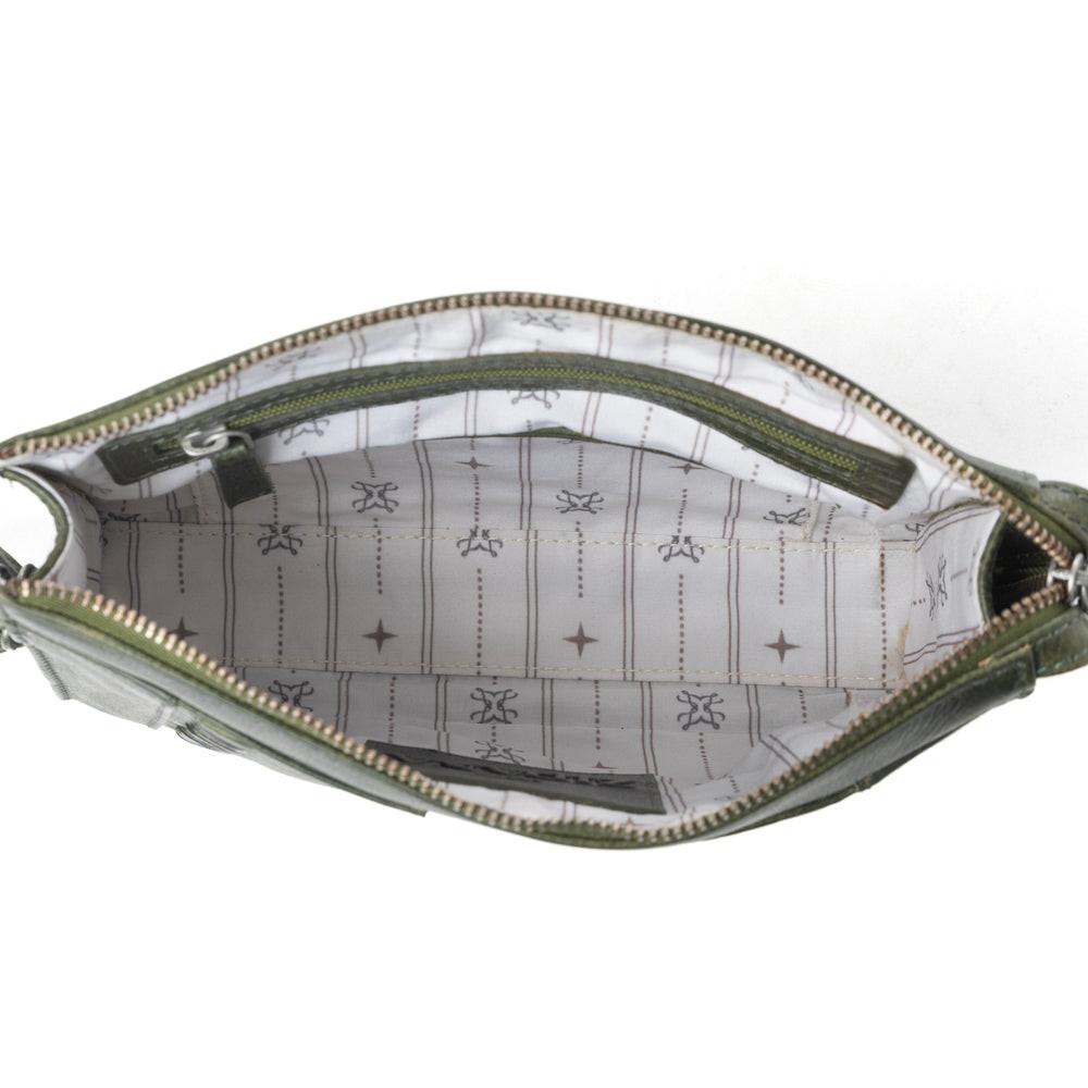 Myra Zidana Bandera Ridge Veg Tanned Leather Wristlet in Desert Pine