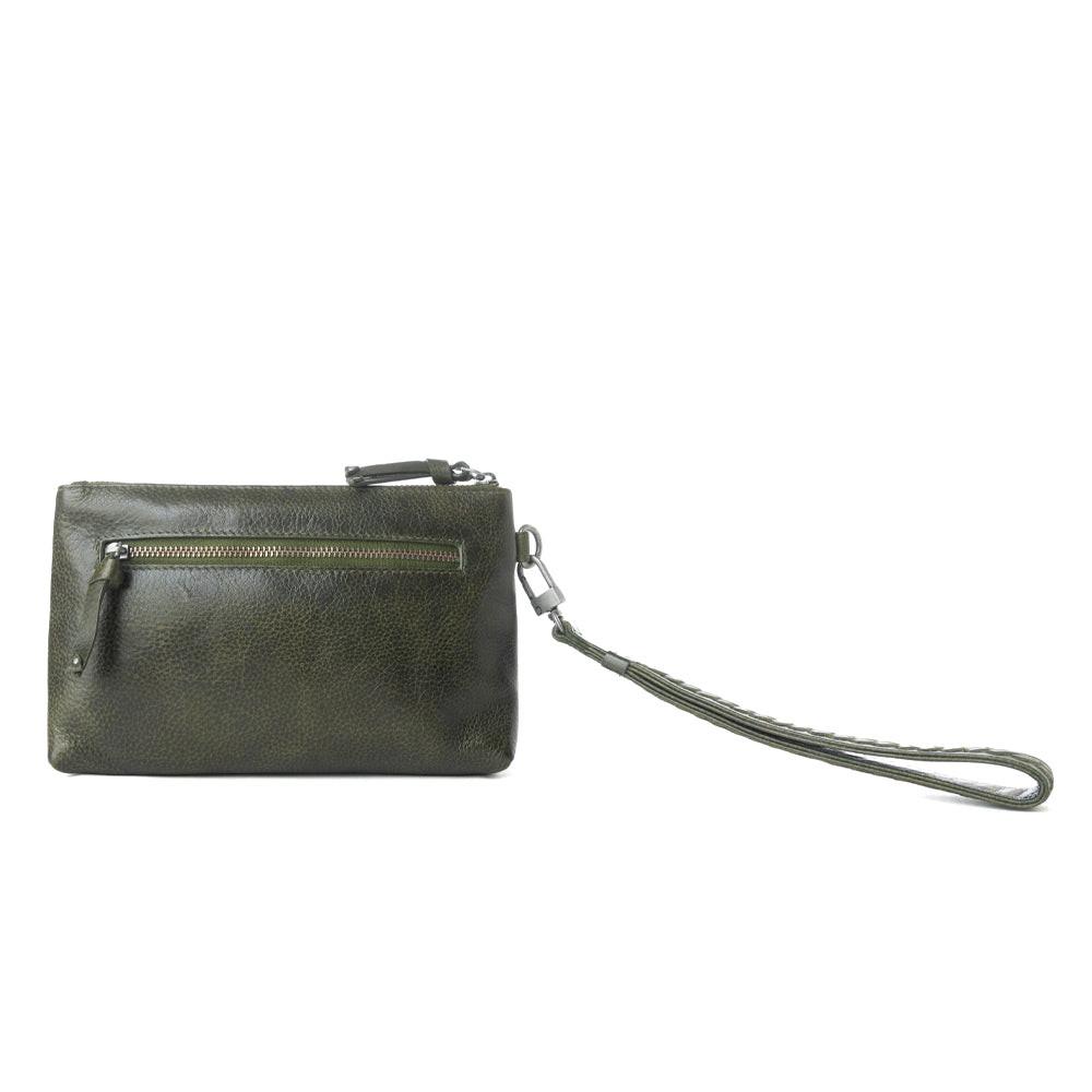 Myra Zidana Ethel Mini Veg Tanned Leather Wristlet in Ashen Sage