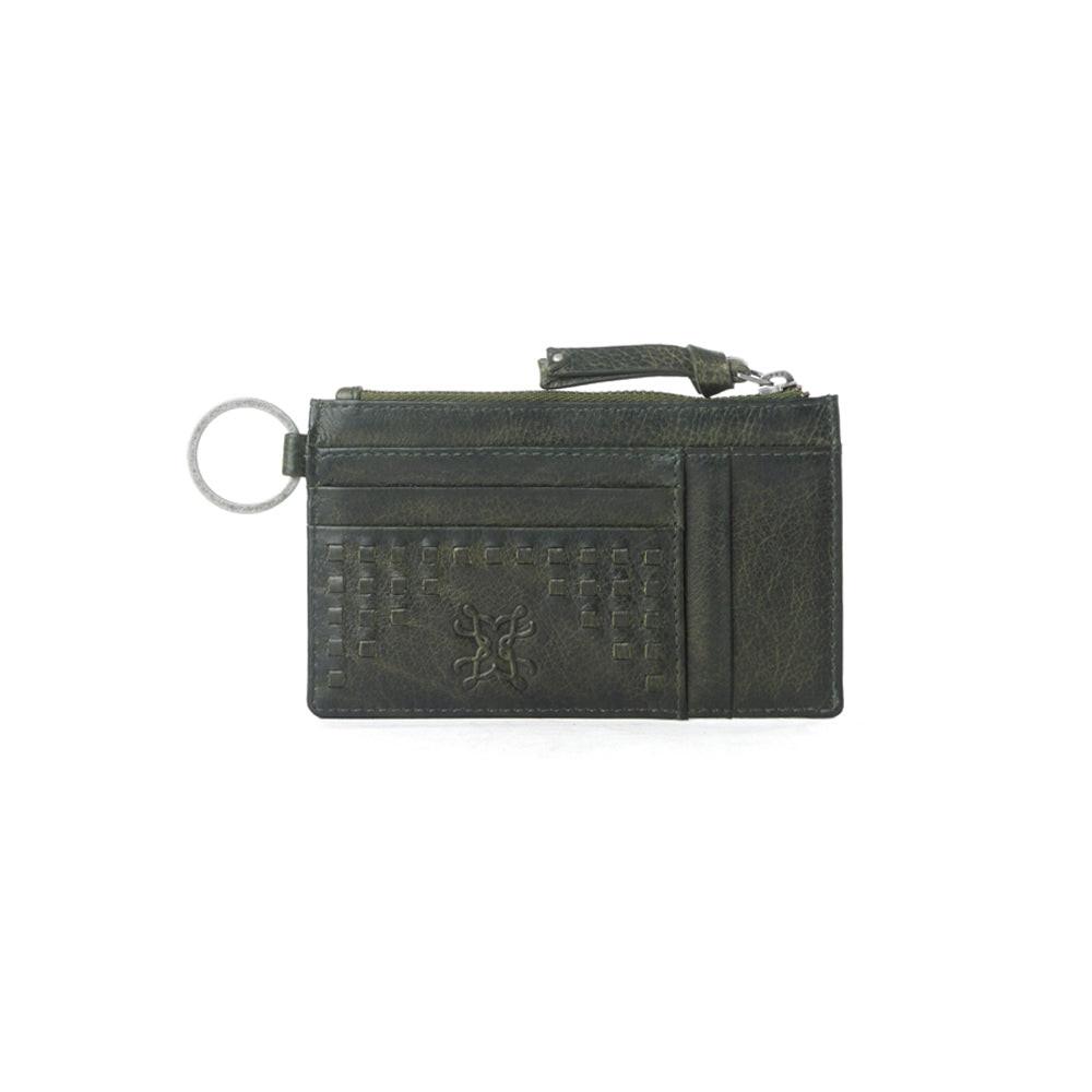 Myra Zidana Vino Braided Veg Tanned Leather Wallet in Moss Noir