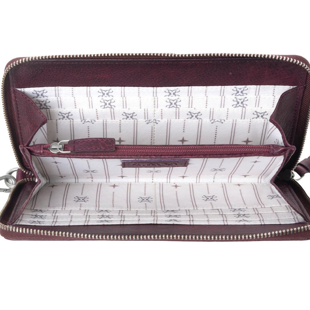 Myra Zidana Elko Braided Veg Tanned Leather Wallet in Merlot Smoke