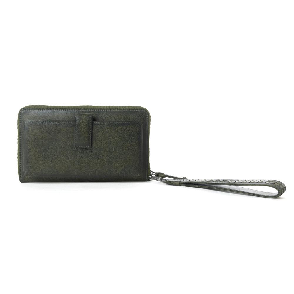 Myra Zidana Elko Braided Veg Tanned Leather Wallet in Obsidian Green
