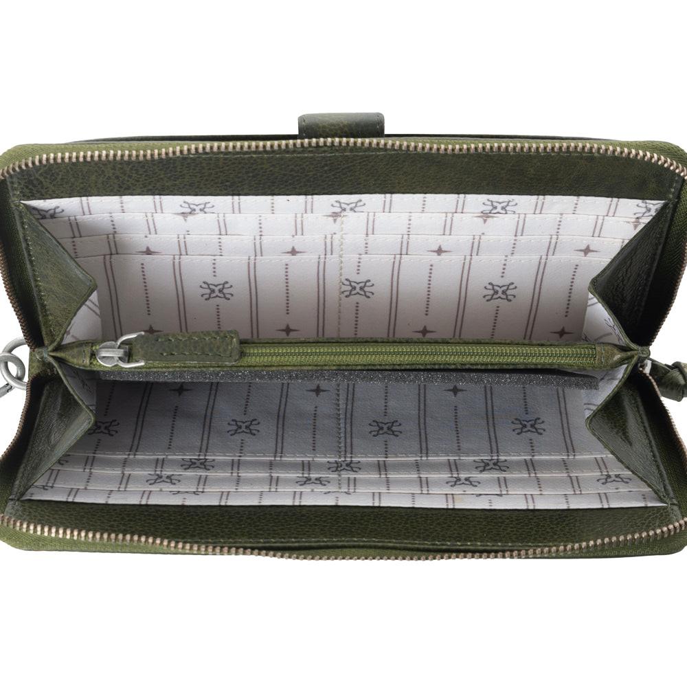 Myra Zidana Elko Braided Veg Tanned Leather Wallet in Obsidian Green
