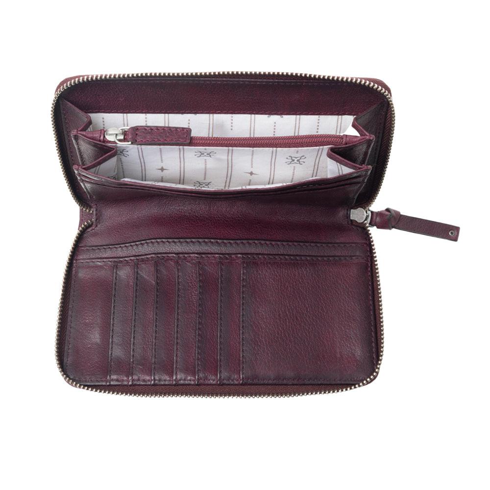 Myra Zidana Astra Studded Veg Tanned Leather Wallet in Mulberry Dusk