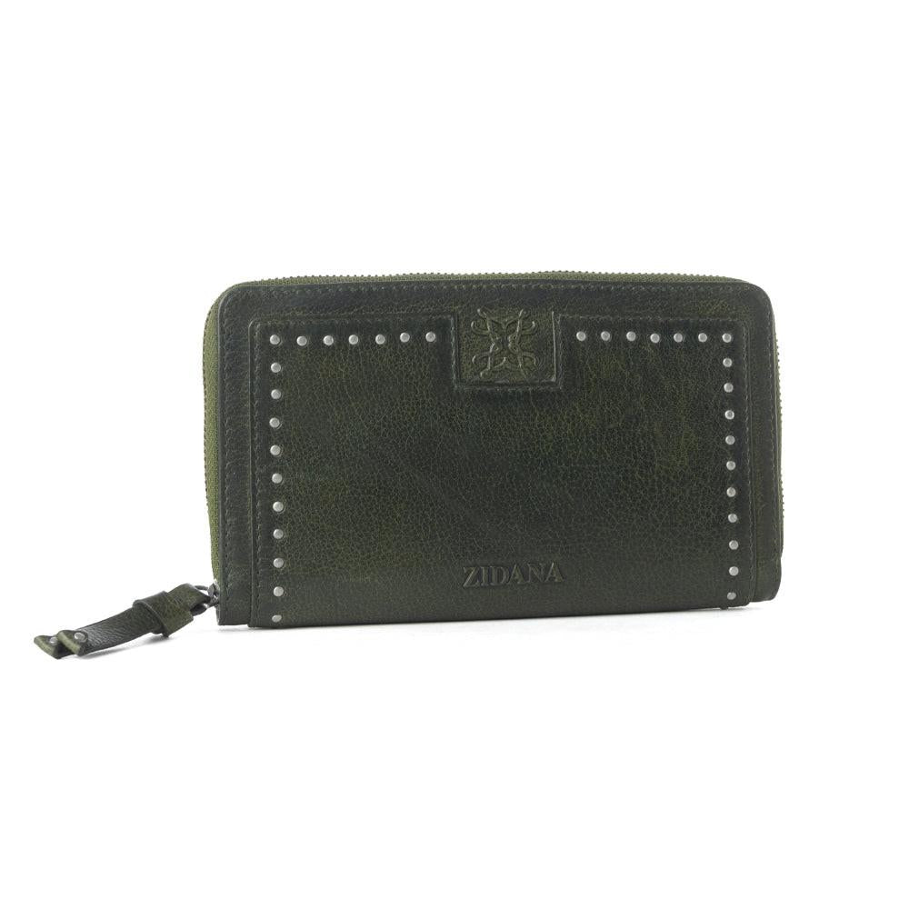 Myra Zidana Astra Studded Veg Tanned Leather Wallet in Velvet Moss