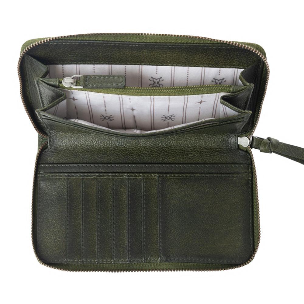 Myra Zidana Astra Studded Veg Tanned Leather Wallet in Velvet Moss