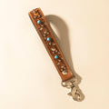 Myra River Glen Handtooled Hairon Leather Key Fob in Honey Turquoise