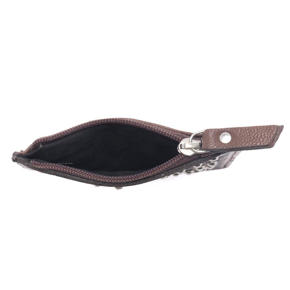 Myra Briar Creek Handtooled Leather Credit Card Holder in Heritage Brown
