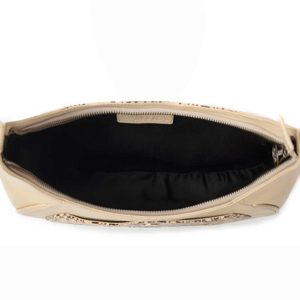Myra Alanna Embossed Leather Bag in Vanilla Noir