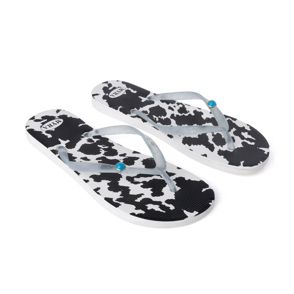 Myra Shadow Ranch Cowhide Slippers in Stormhorn Black