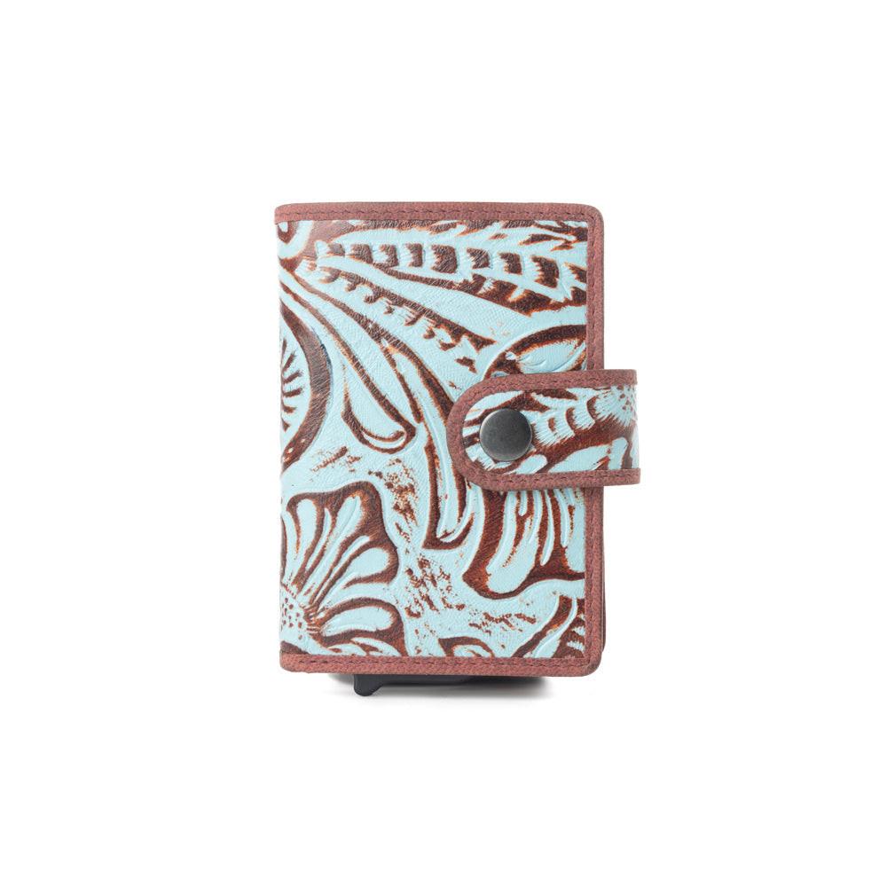 Myra Palamino Bloom Leather Credit Card Holder in Canyon Teal