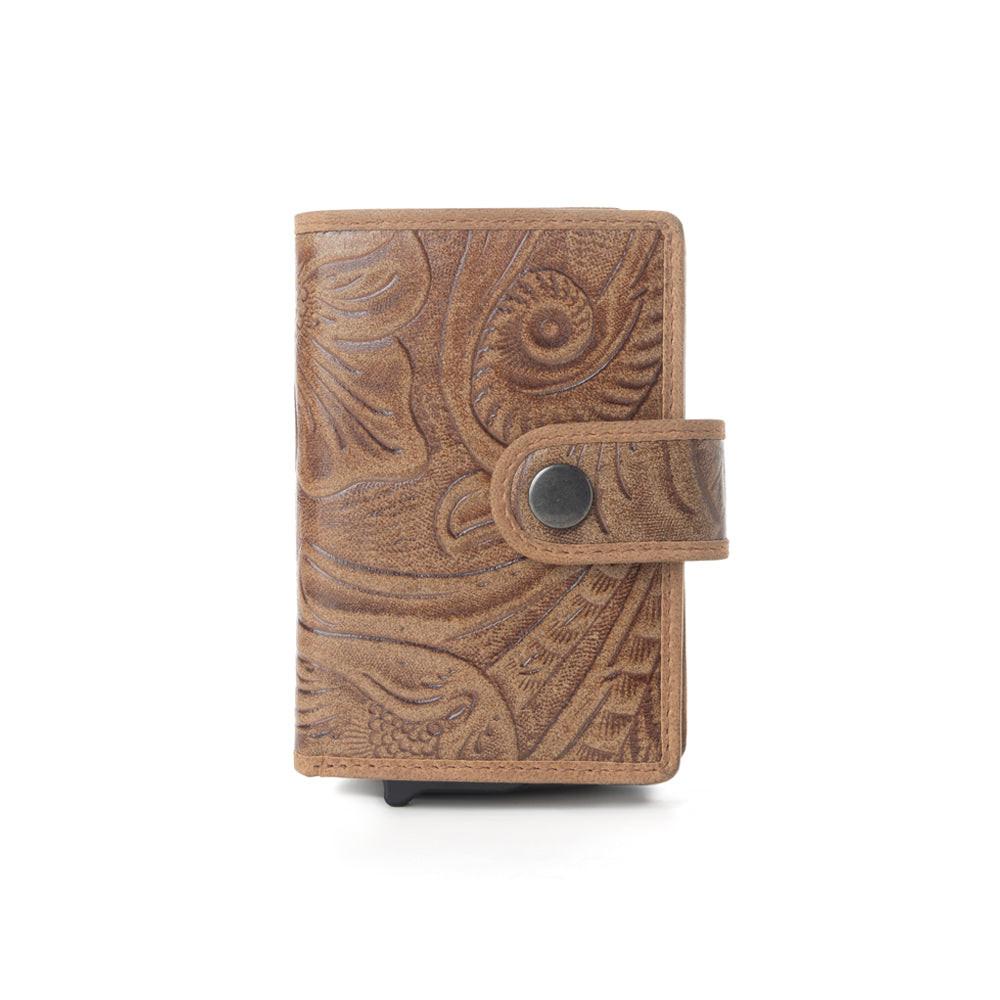 Myra Vintage Savanna Leather Credit Card Holder in Oak Brown