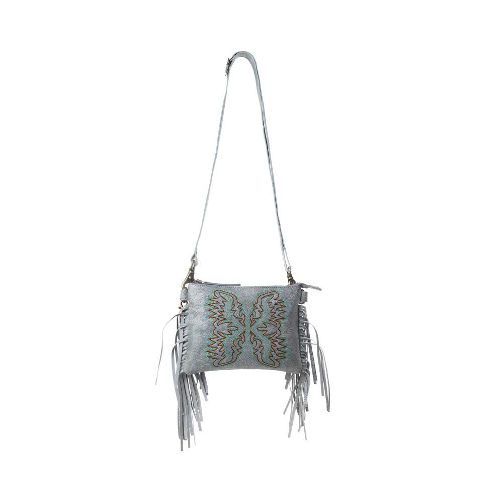 Myra ThunderFly Fringed Leather Bag in Silver Dust