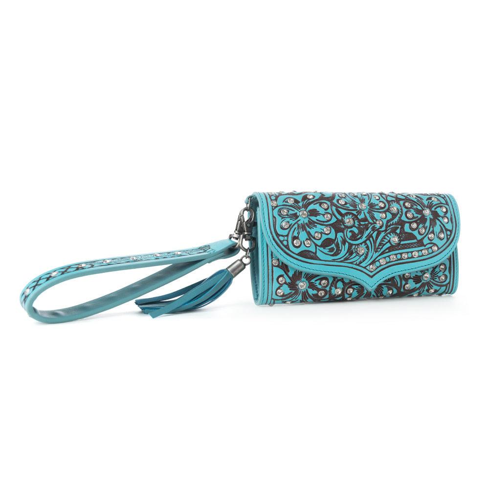 Myra Wildflower Story Handtooled Leather Wallet in Crystal Jade