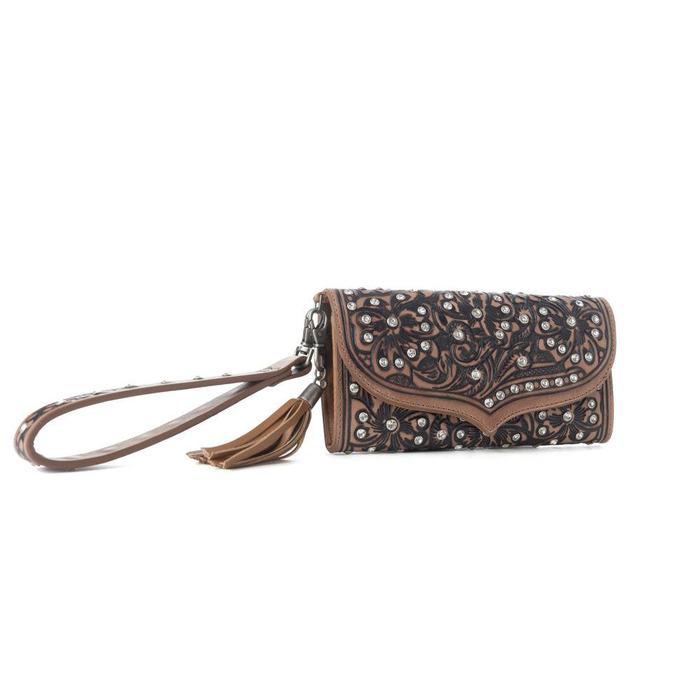 Myra Wildflower Story Handtooled Leather Wallet in Earth Bloom