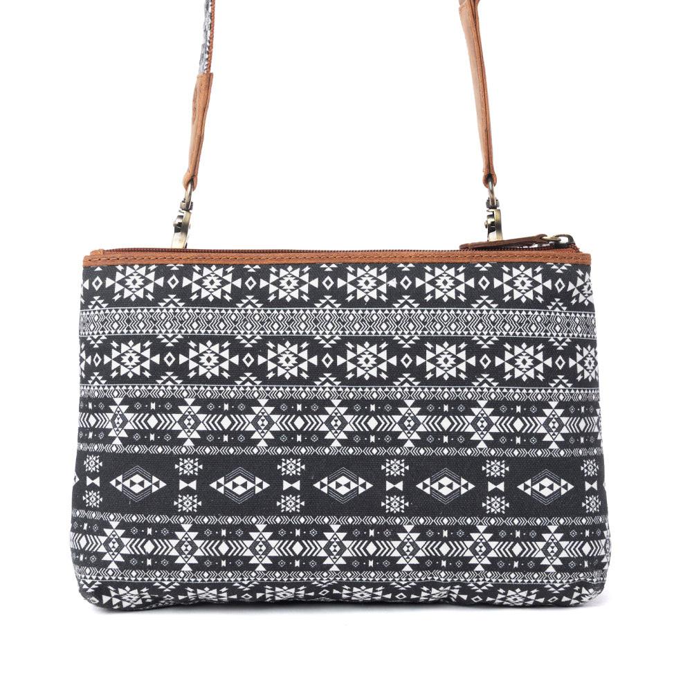 Myra Tribal Hollow Cotton & Leather Crossbody Bag in Midnight Onyx