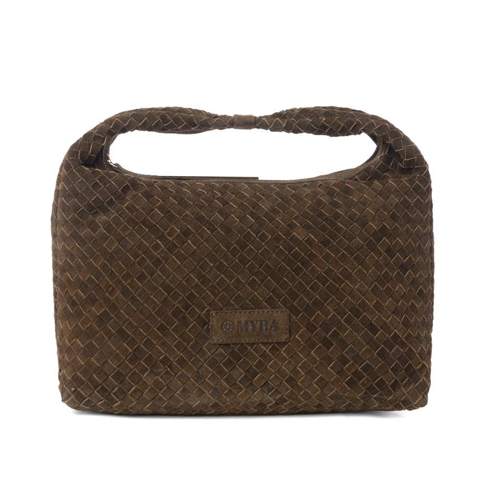 Myra Saddle Weave Genuine Suede Leather Bag in Bridle Bronze