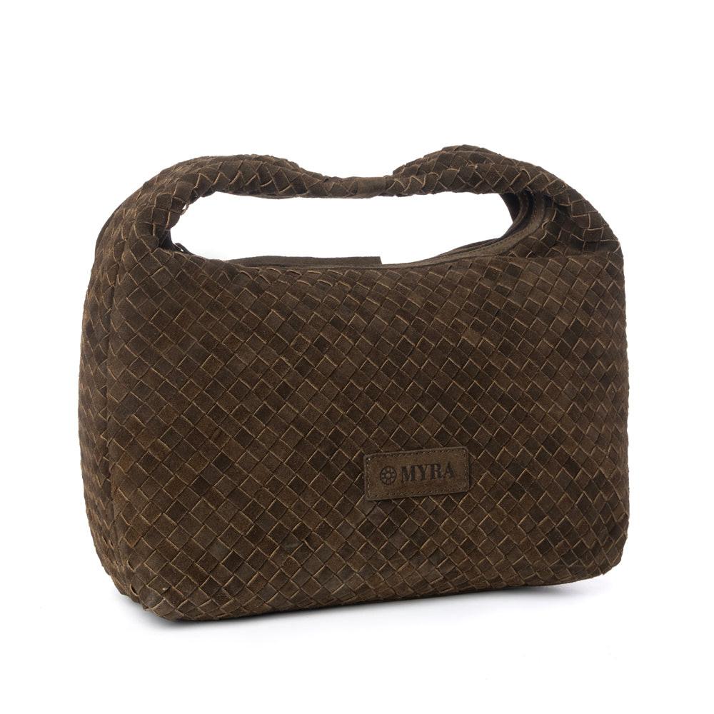Myra Saddle Weave Genuine Suede Leather Bag in Bridle Bronze