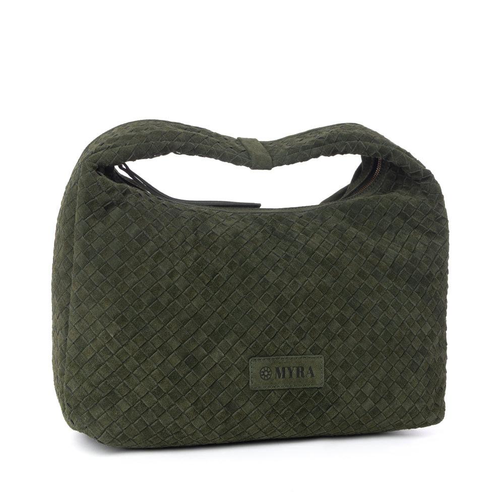 Myra Saddle Weave Genuine Suede Leather Bag in Olive Moss
