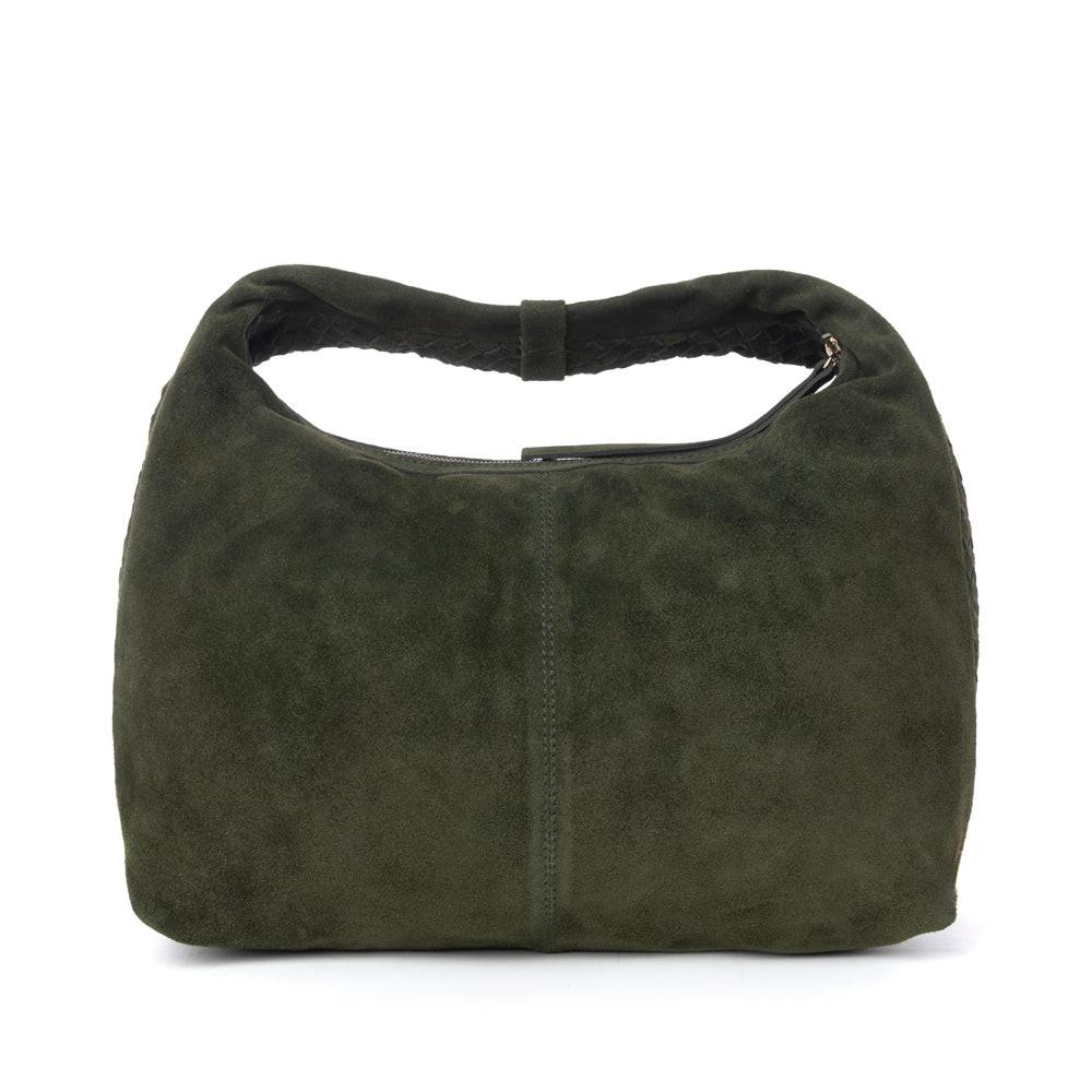 Myra Saddle Weave Genuine Suede Leather Bag in Olive Moss