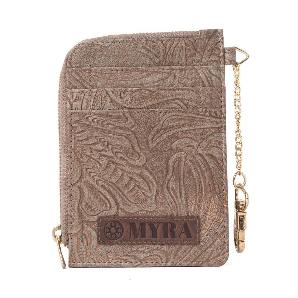 Myra Summer Grove Embossed Leather Credit Card Holder in Desert Taupe