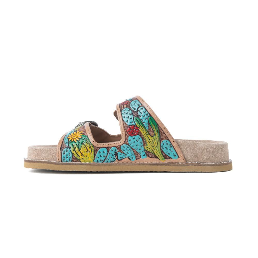 Myra Rio Verde Handtooled Leather Sandals in Agave Blue