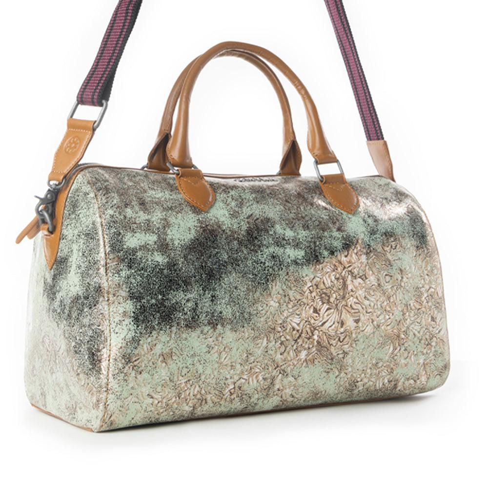 Myra Ranger's Echo Snake Print Leather Duffle Bag for Men in Faded Sage