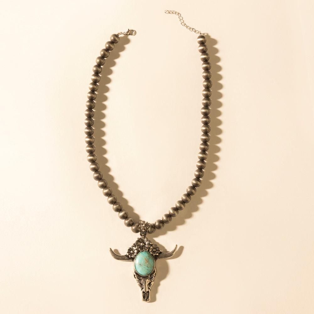 Myra Stone & Horn Chain in Ash Beads