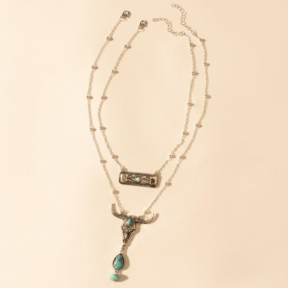 Myra Twin Horn Layered Necklace in Turquoise