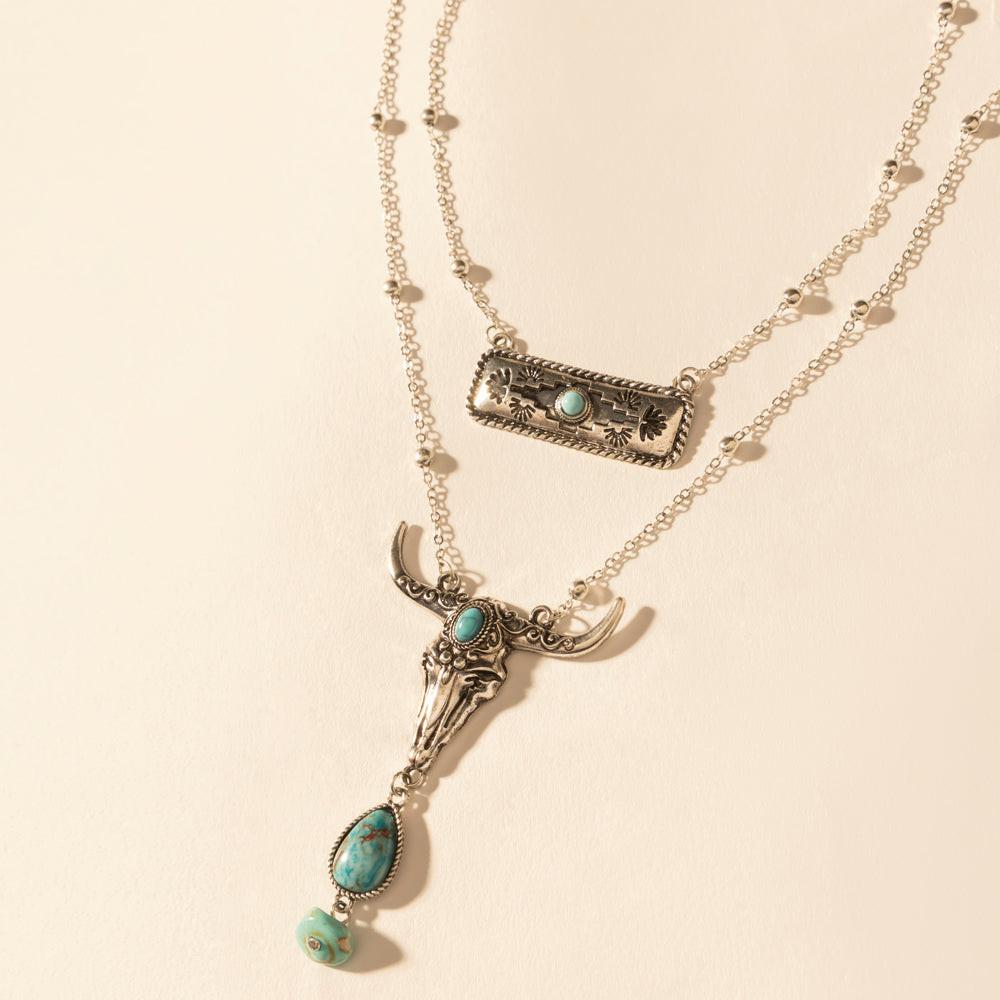 Myra Twin Horn Layered Necklace in Turquoise