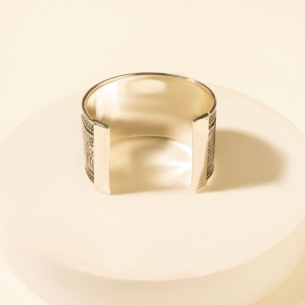 Myra Saddlecrest Engraved Cuff in Antique Frost