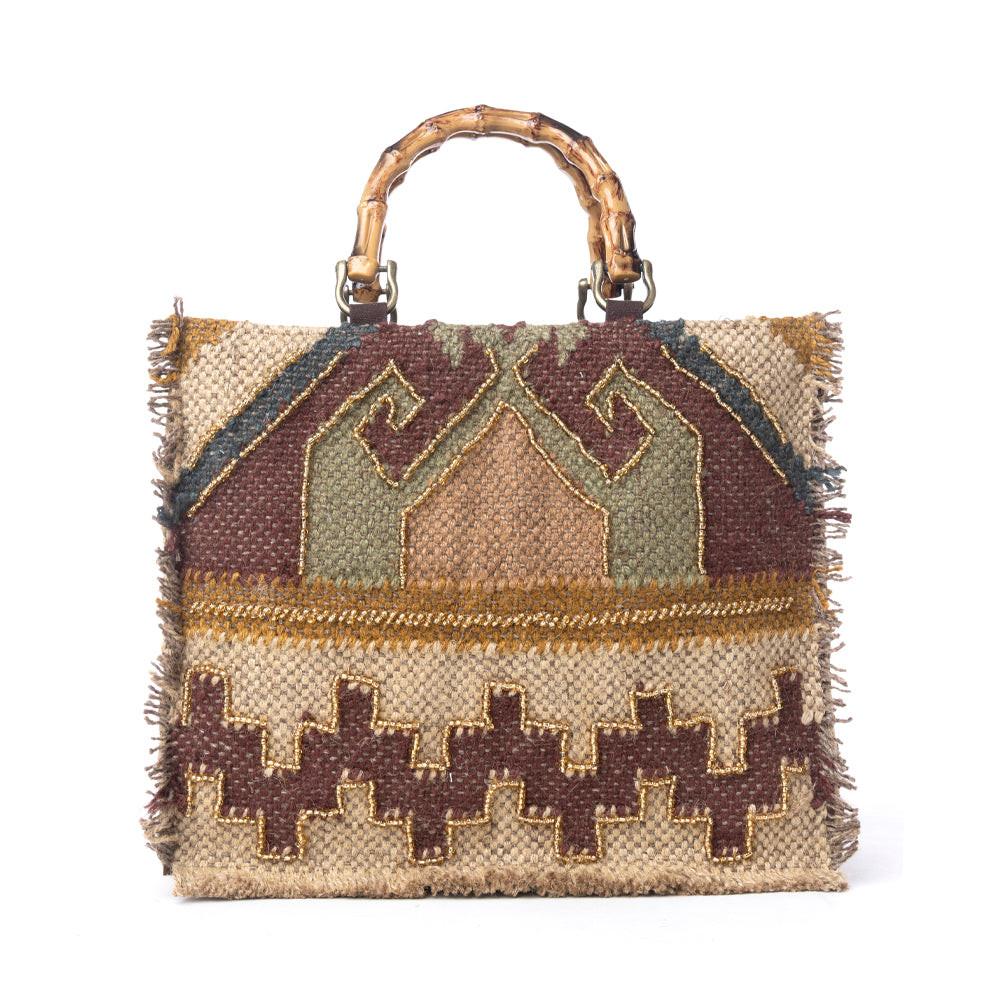 Myra Desert Loom Jute Tote Bag in Olive Amber