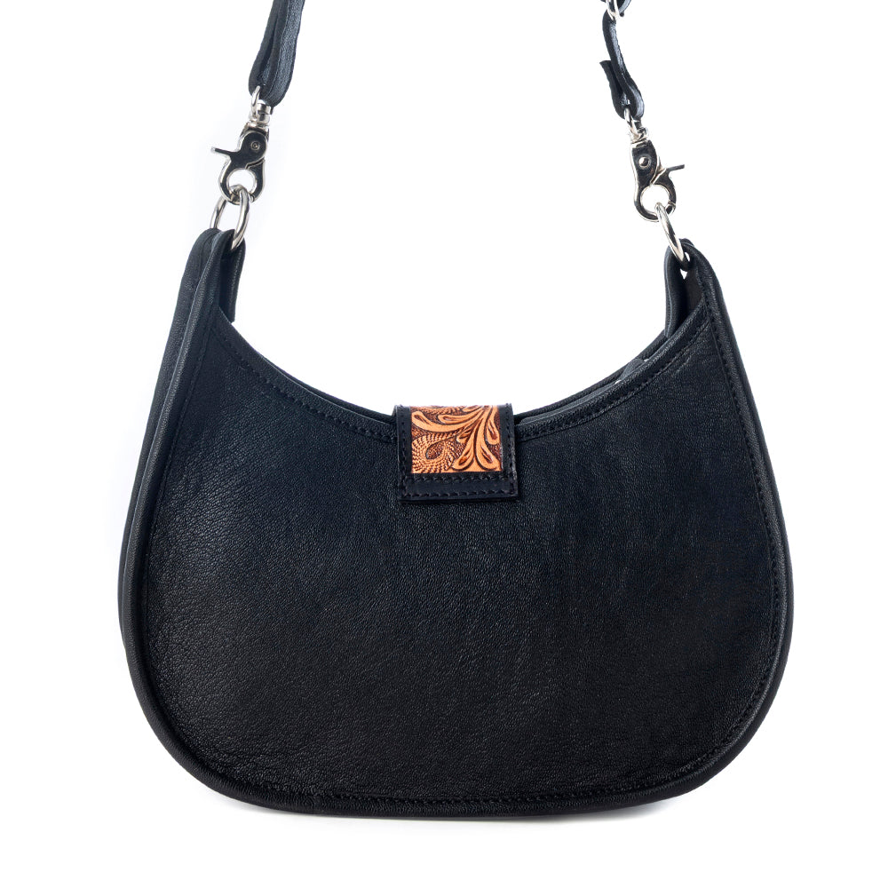 Myra Santa Fe Handtooled Bag for Women in Black with hairon and studded detail