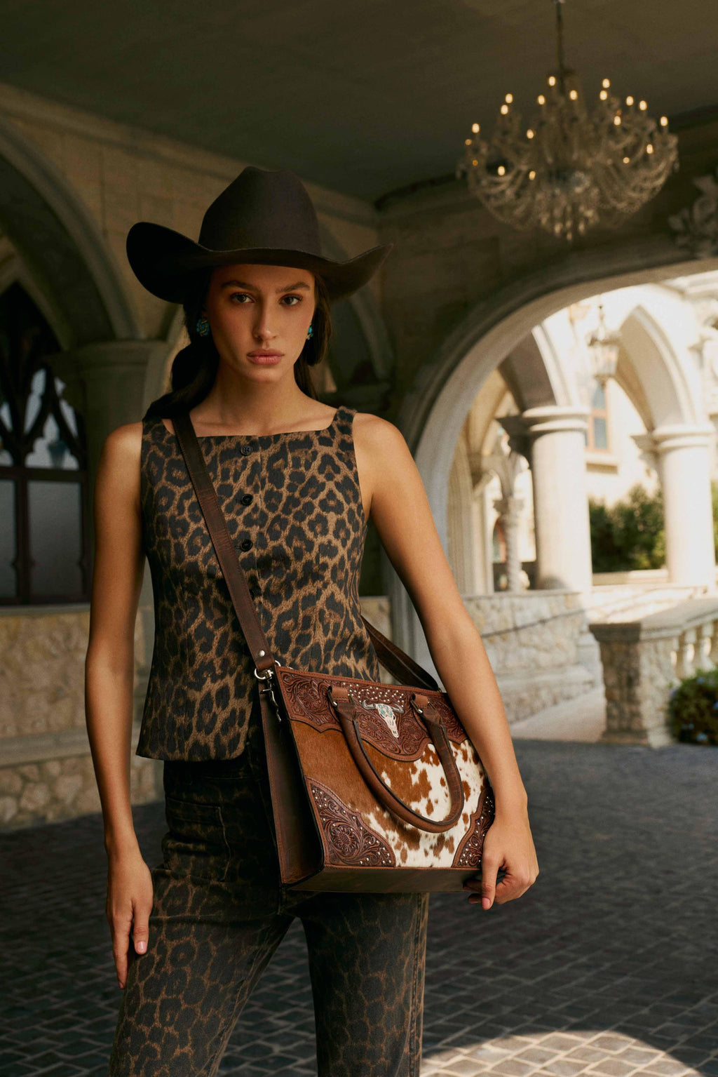 Myra Timber Trail Hairon Leather Concealed Carry Bag in Cream Mocha