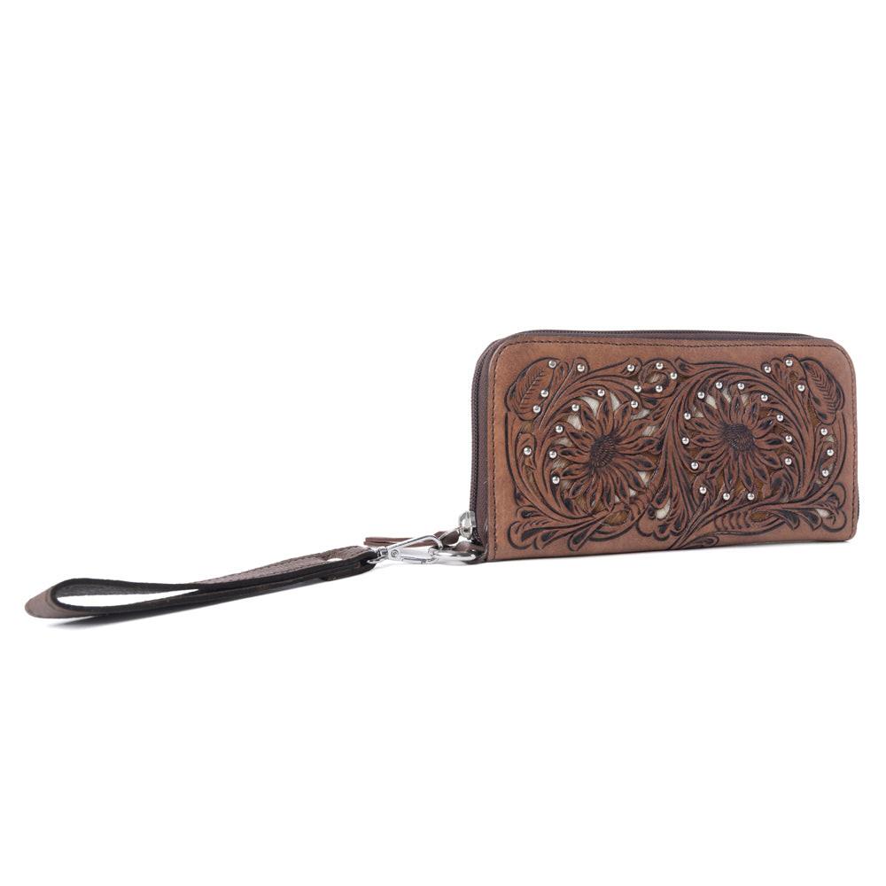 Myra Autumn Brook Handtooled Hairon Leather Women’s Wallet in Toffee Saddle